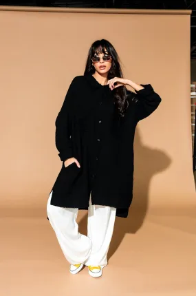 Lala Made Me Do It Oversized Button Up in Black
