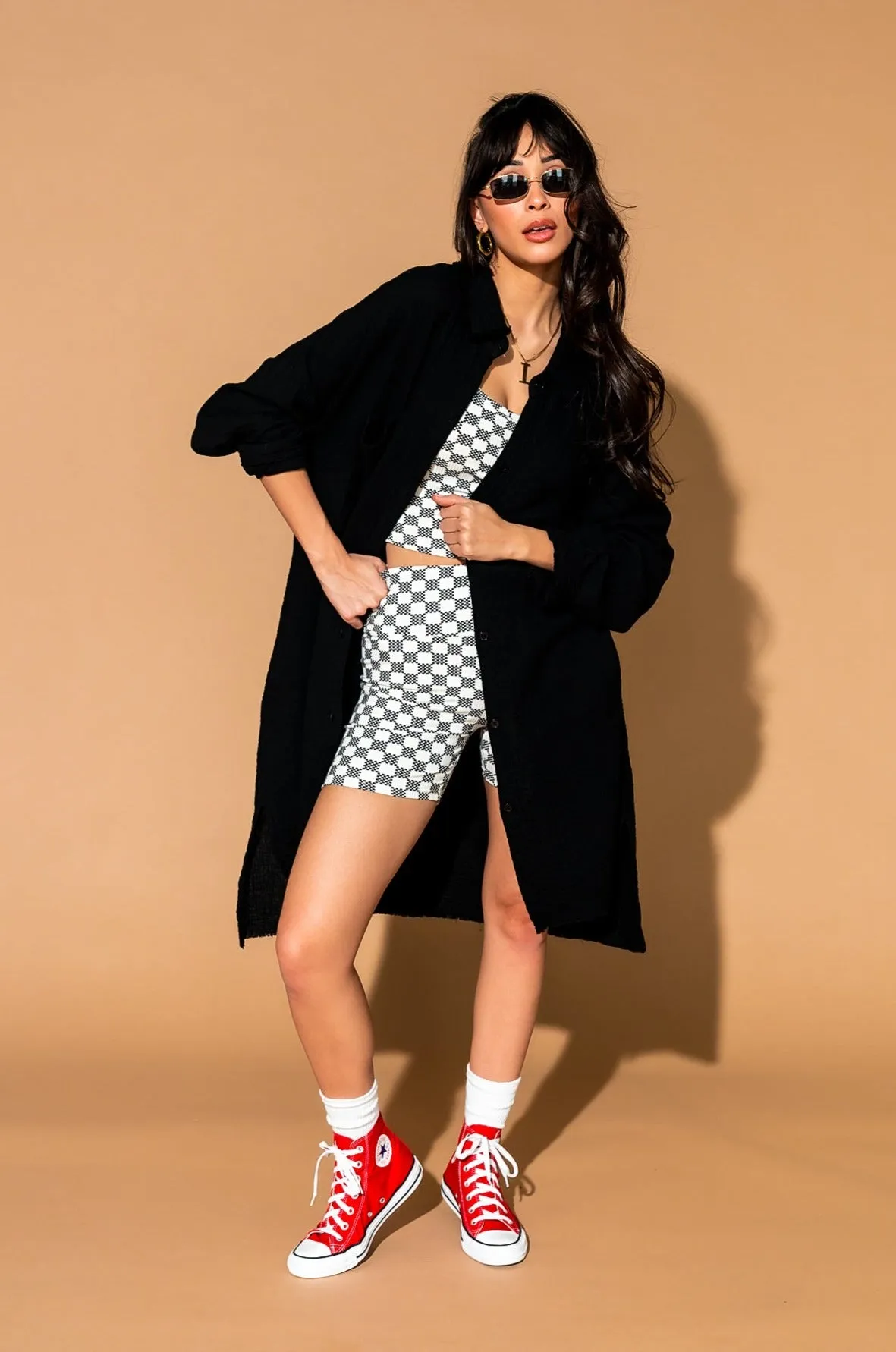 Lala Made Me Do It Oversized Button Up in Black