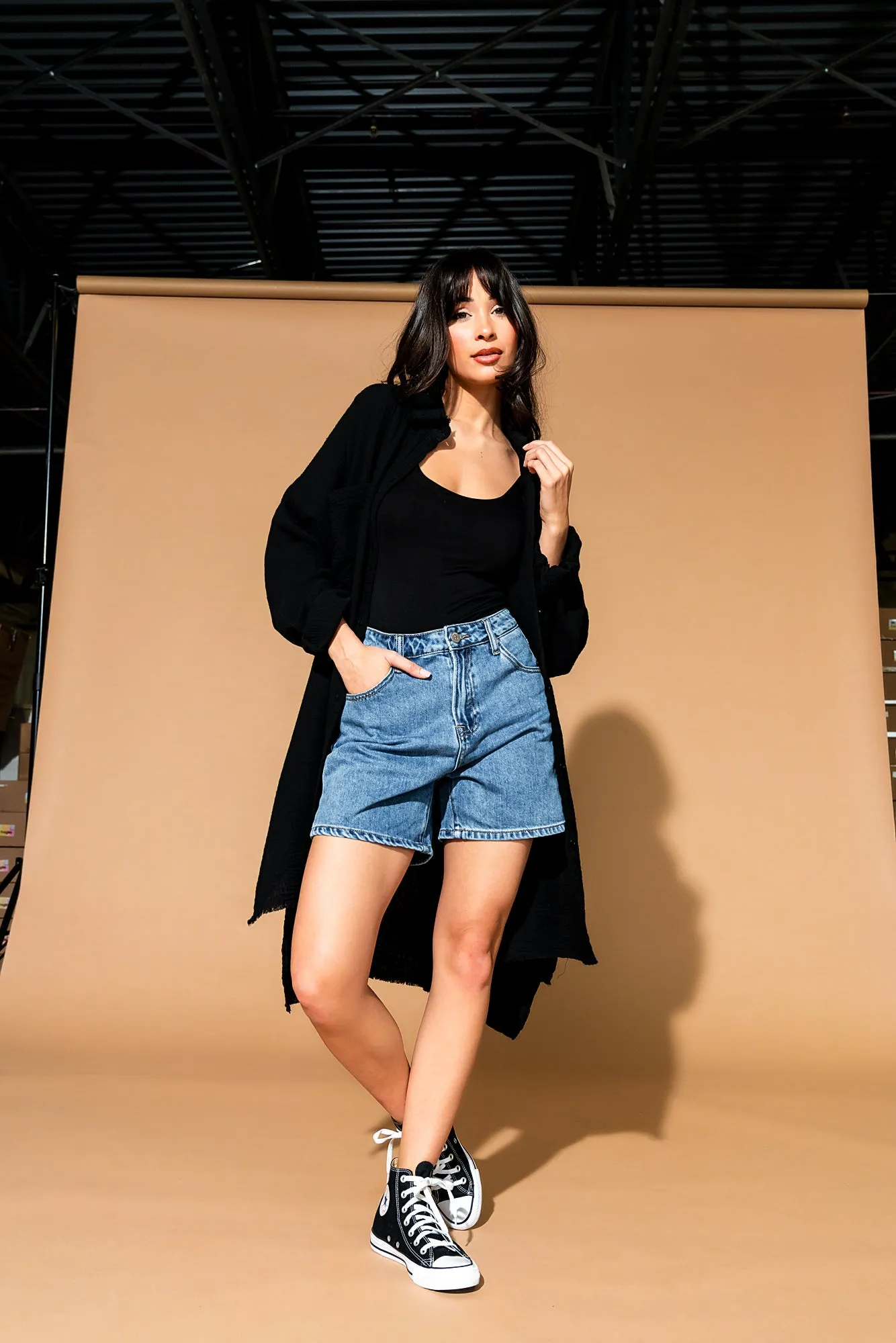 Lala Made Me Do It Oversized Button Up in Black