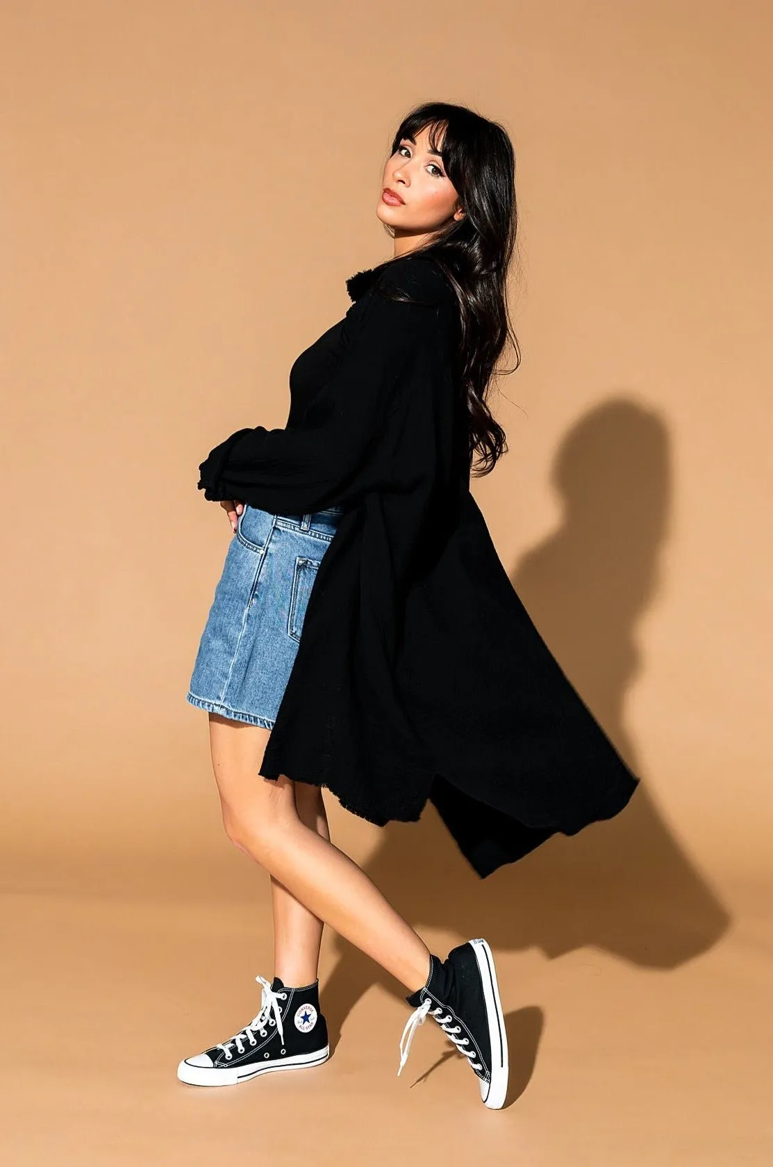 Lala Made Me Do It Oversized Button Up in Black