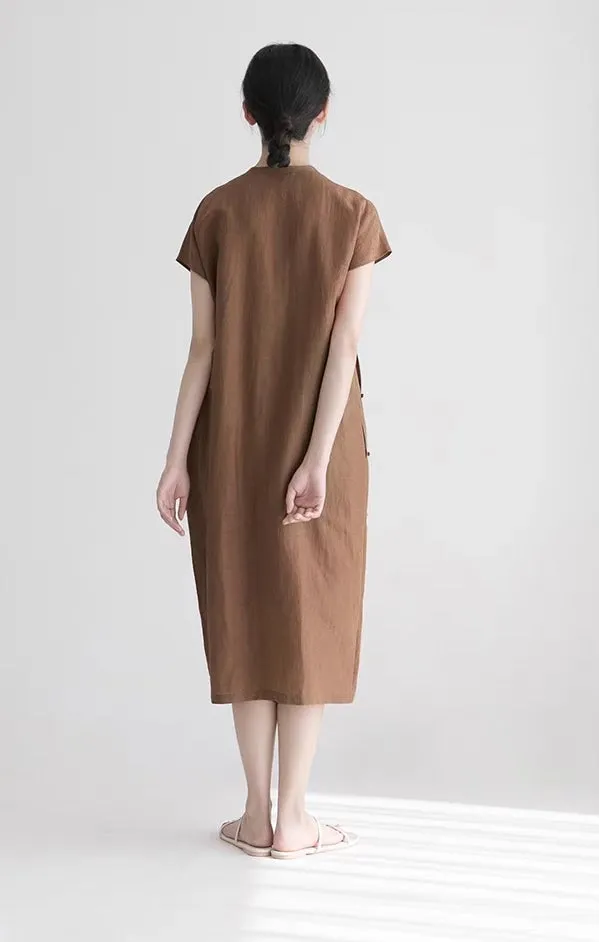 Minimalist Cheongsam Dress in Off Brown