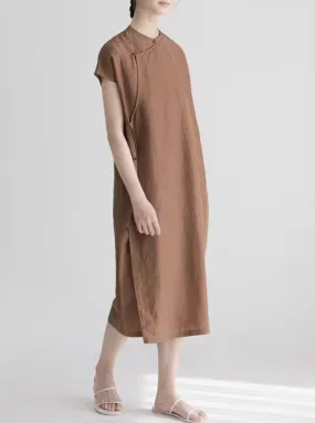 Minimalist Cheongsam Dress in Off Brown
