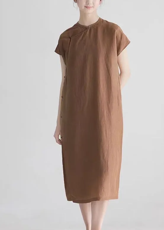 Minimalist Cheongsam Dress in Off Brown