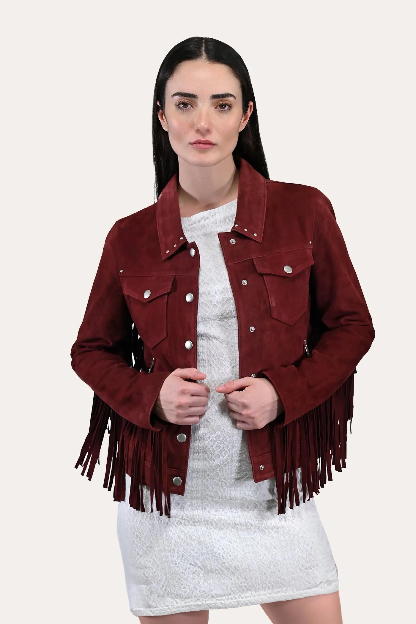 Oxblood Fringed Jacket