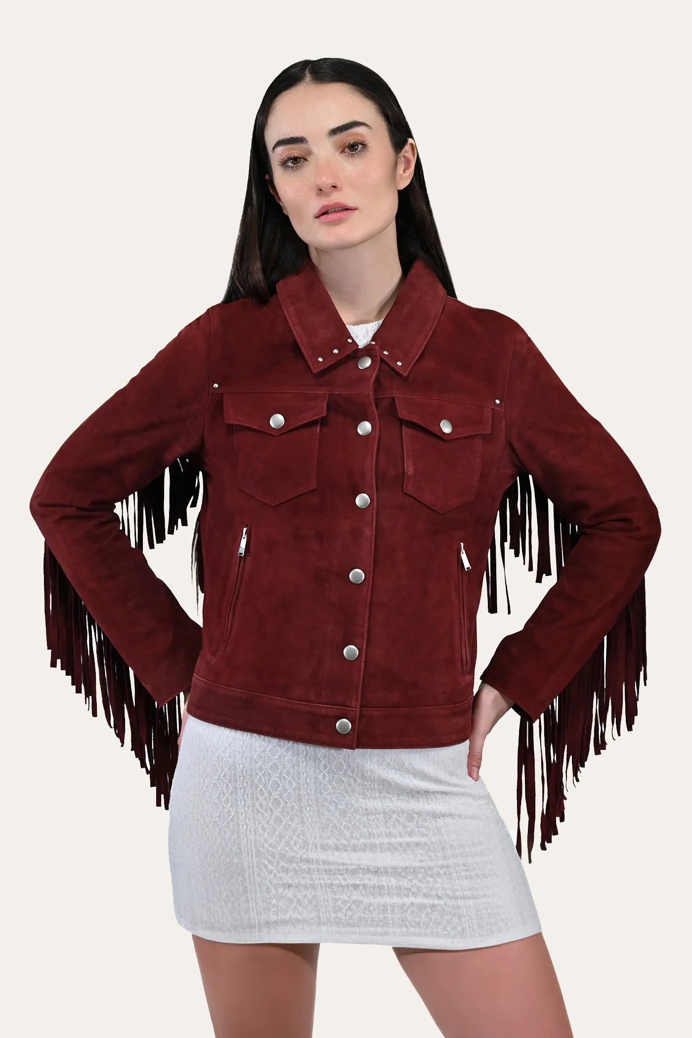 Oxblood Fringed Jacket