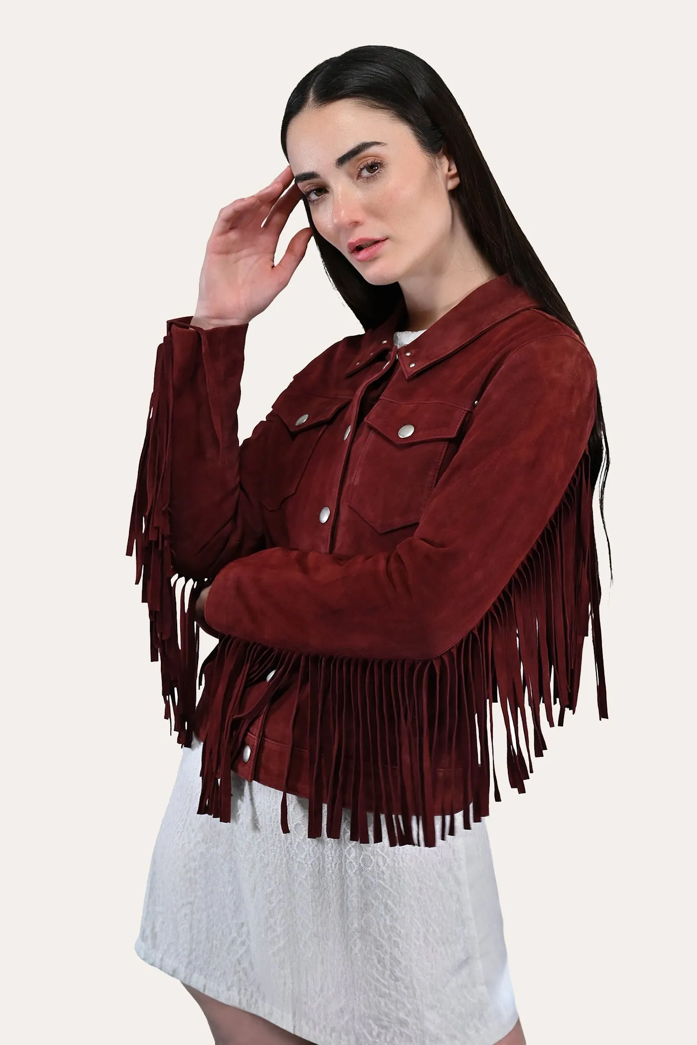 Oxblood Fringed Jacket