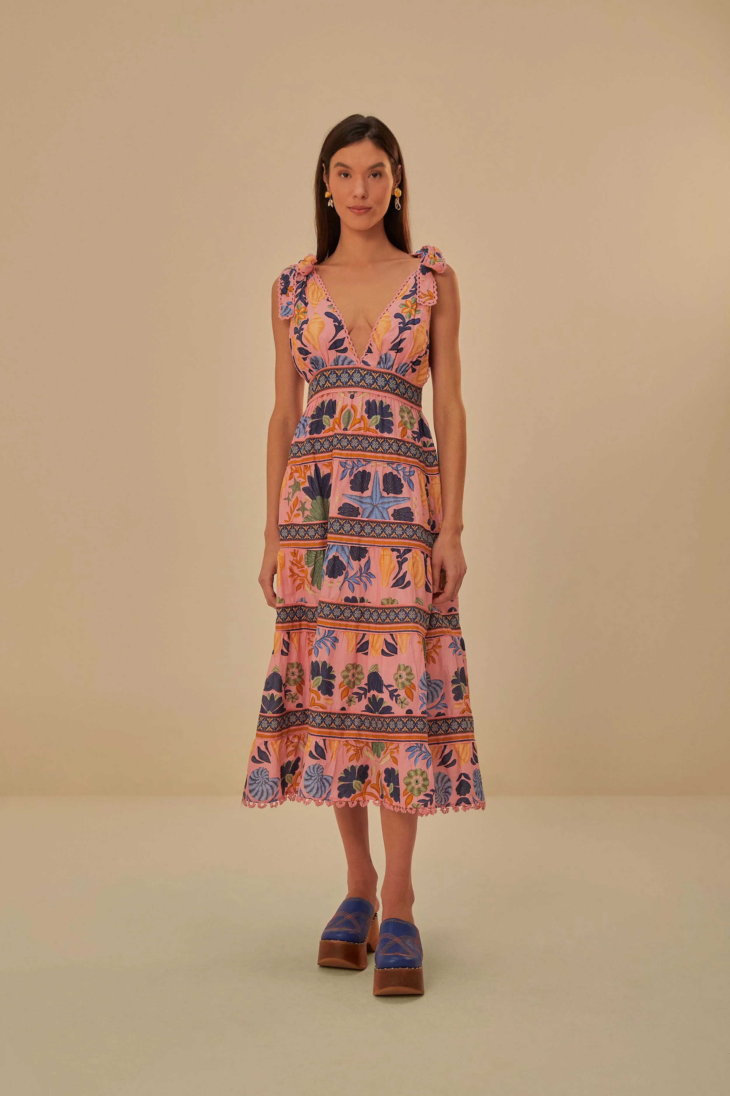Pink Seashell Tapestry Midi Dress