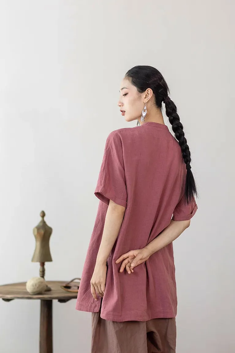 Simple Cheongsam Long Shirt in Blush