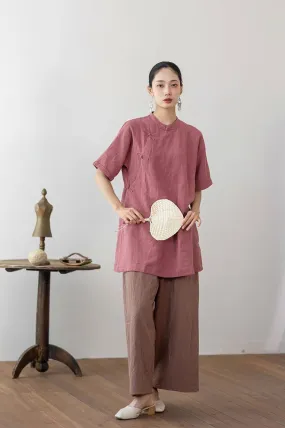 Simple Cheongsam Long Shirt in Blush