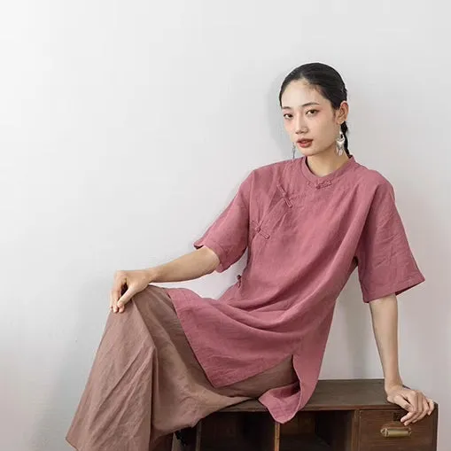 Simple Cheongsam Long Shirt in Blush