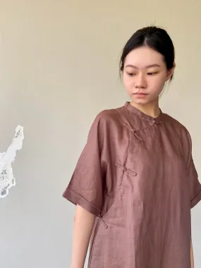 Simple Cheongsam Long Shirt in Brown
