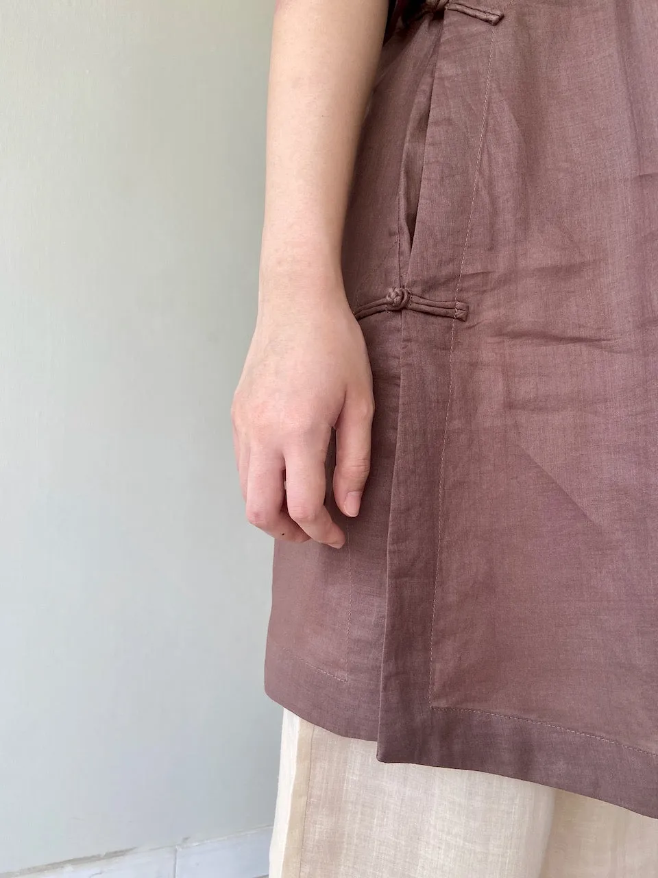 Simple Cheongsam Long Shirt in Brown