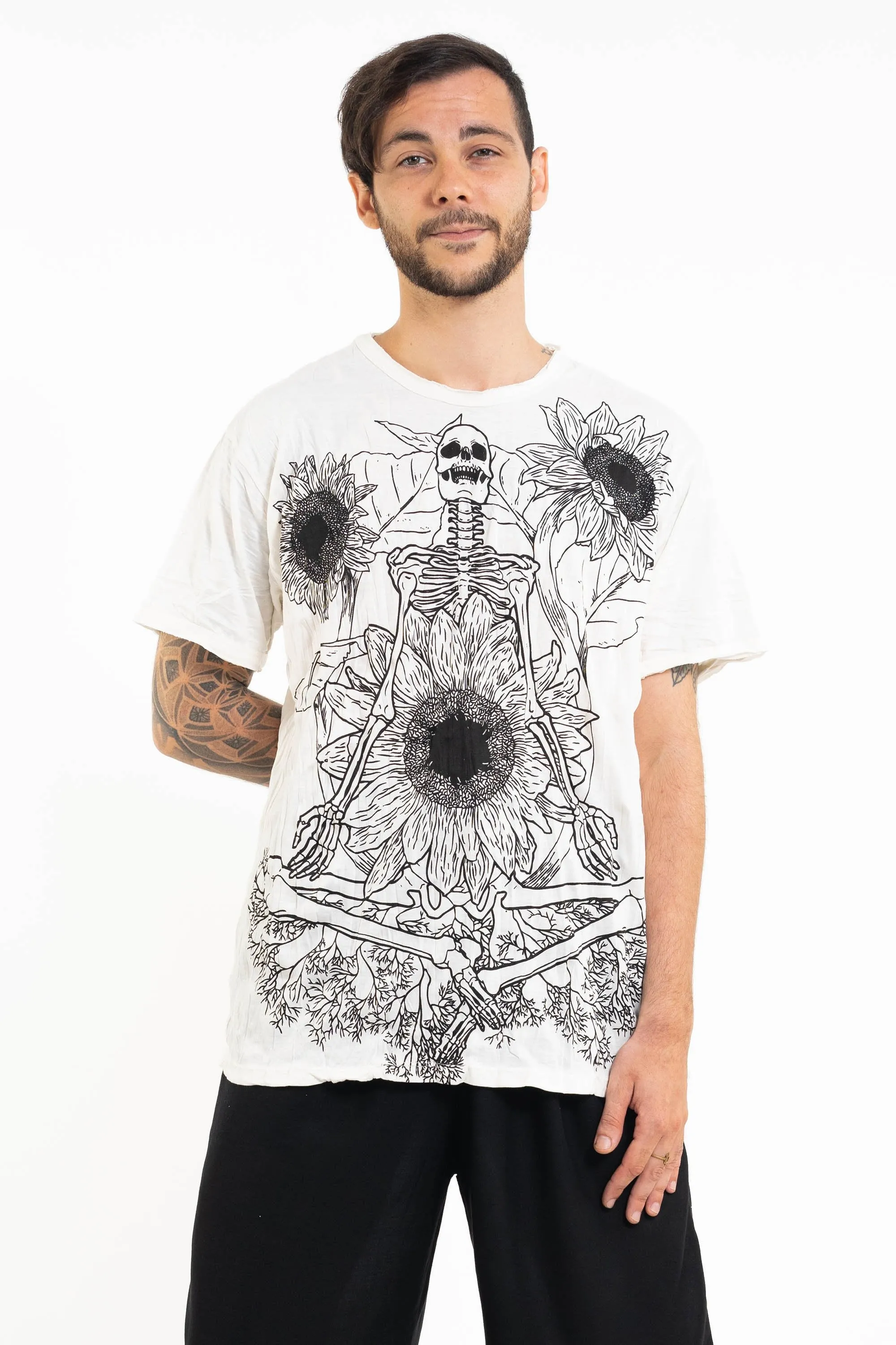 Sure Design Men's Sunflower Skull T-Shirt White