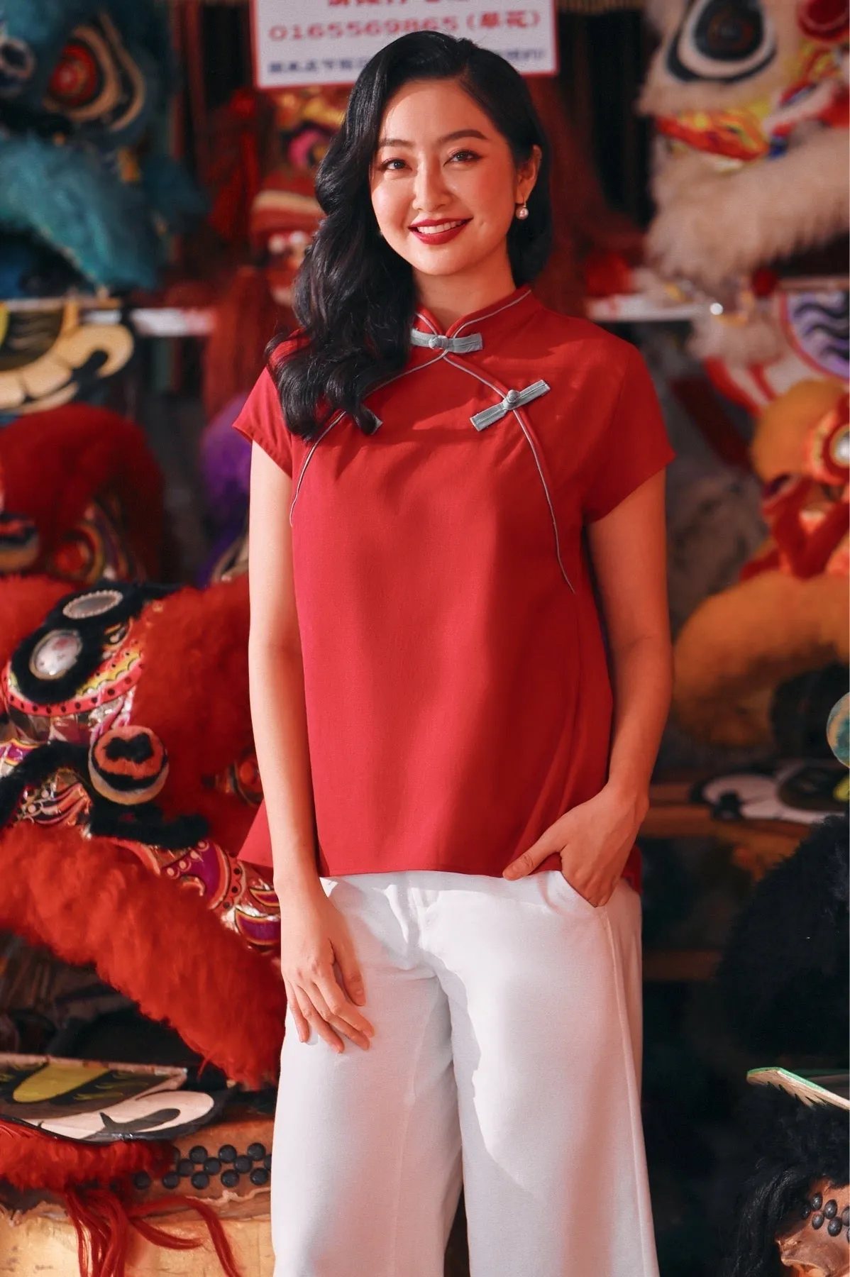 The Chinatown Women Cheongsam Top - Crimson Red