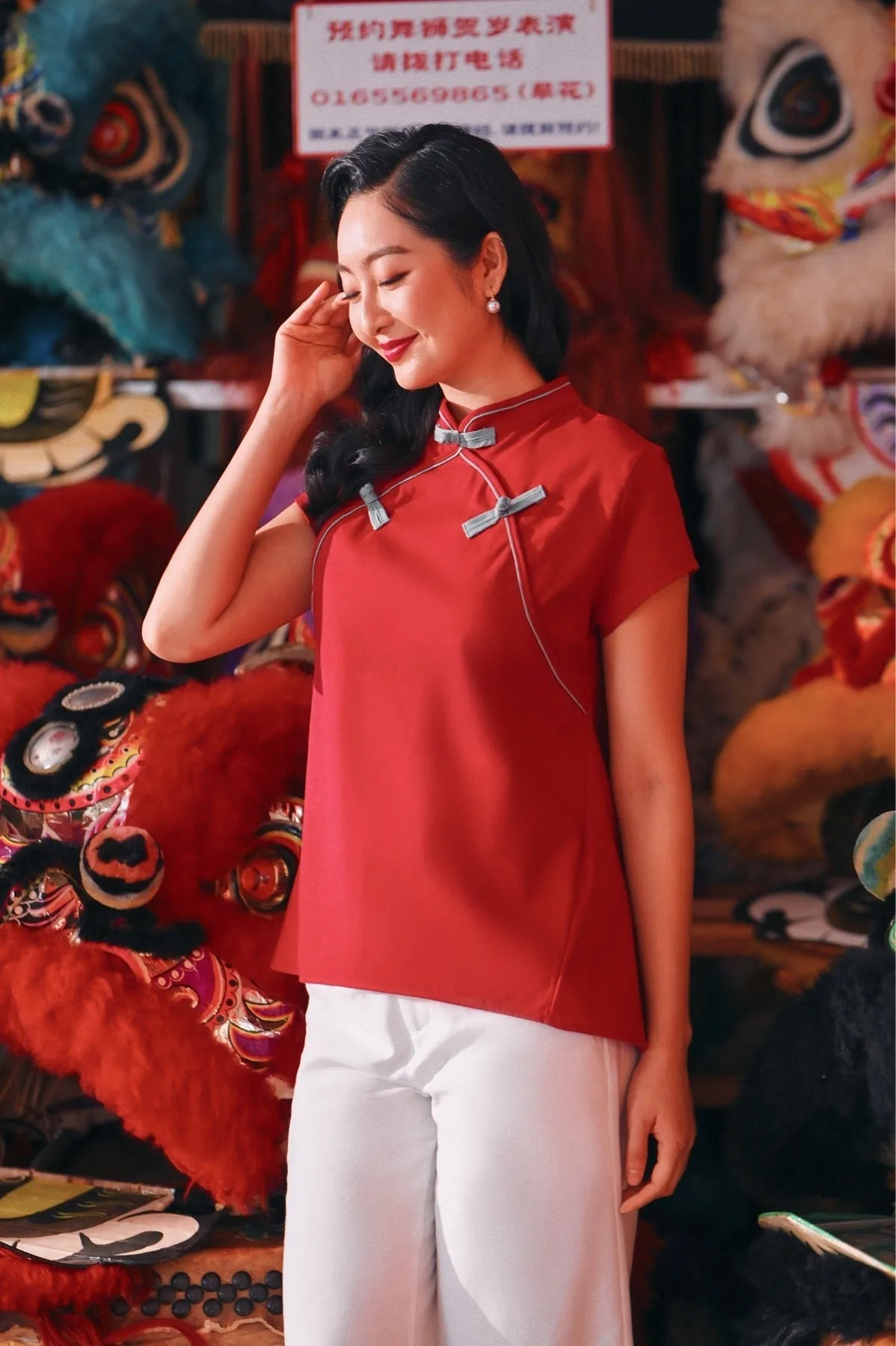 The Chinatown Women Cheongsam Top - Crimson Red