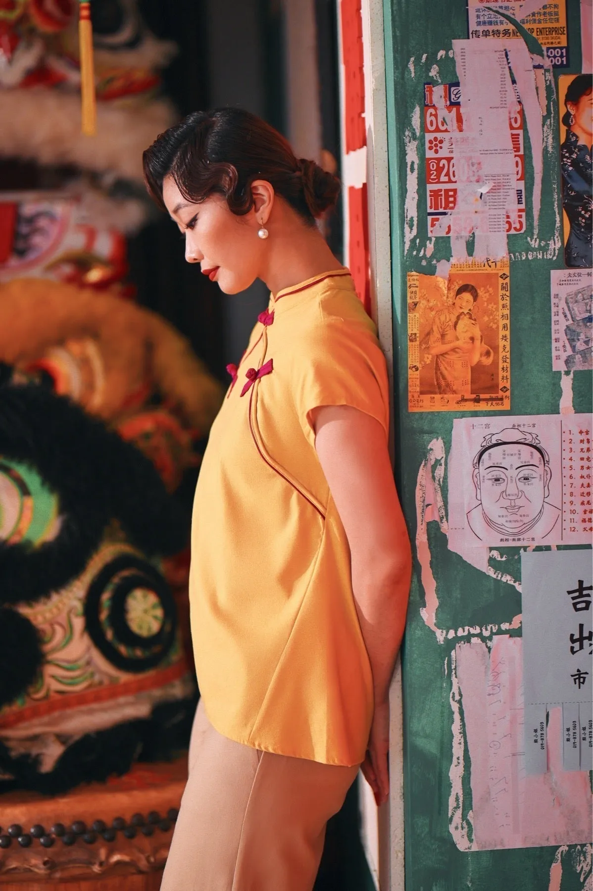 The Chinatown Women Cheongsam Top - Dijon Mustard