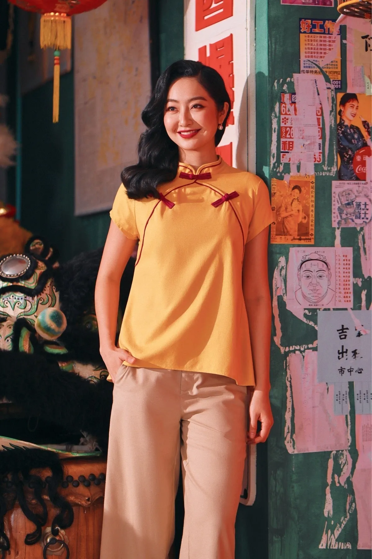 The Chinatown Women Cheongsam Top - Dijon Mustard