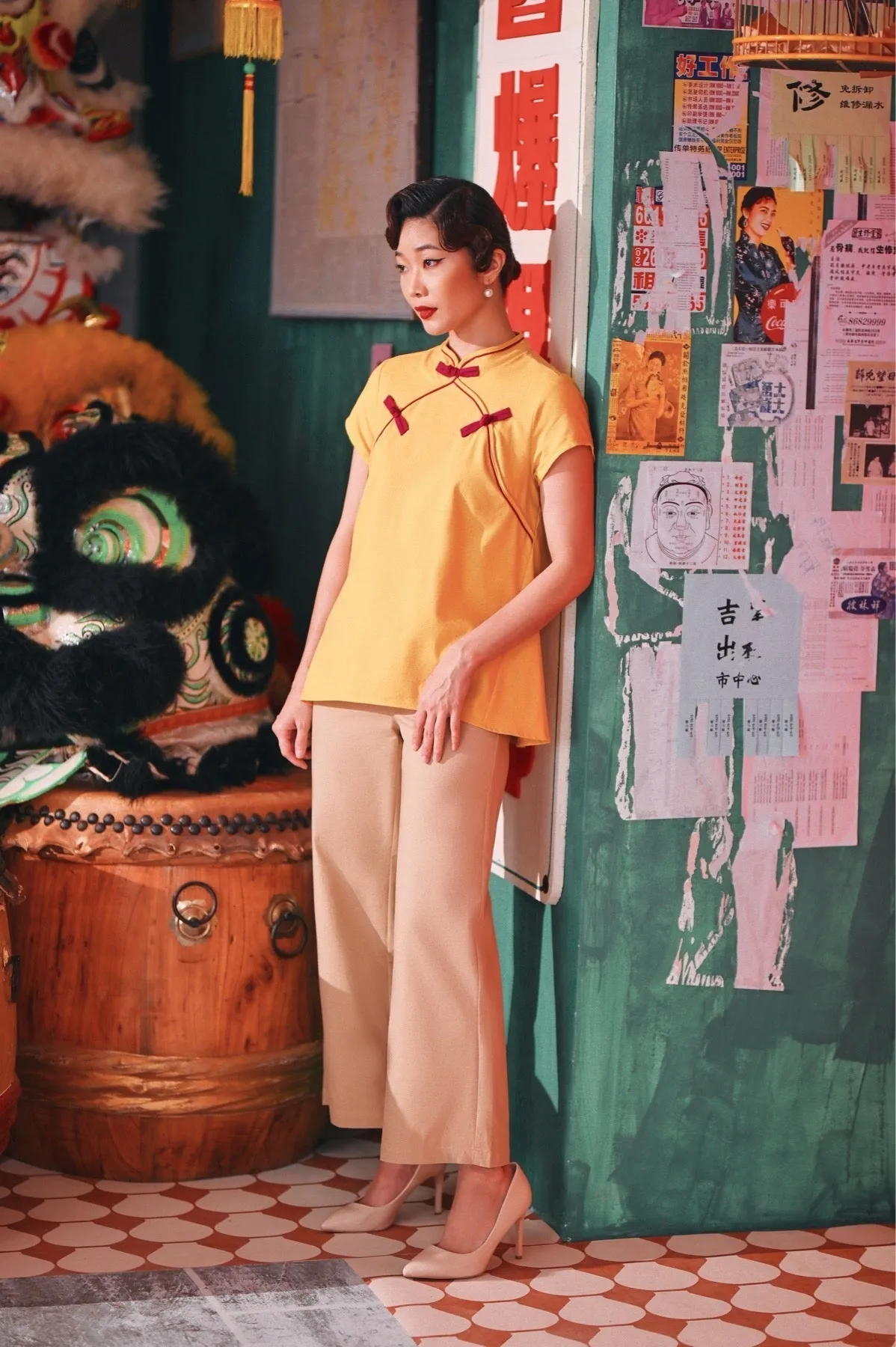The Chinatown Women Cheongsam Top - Dijon Mustard