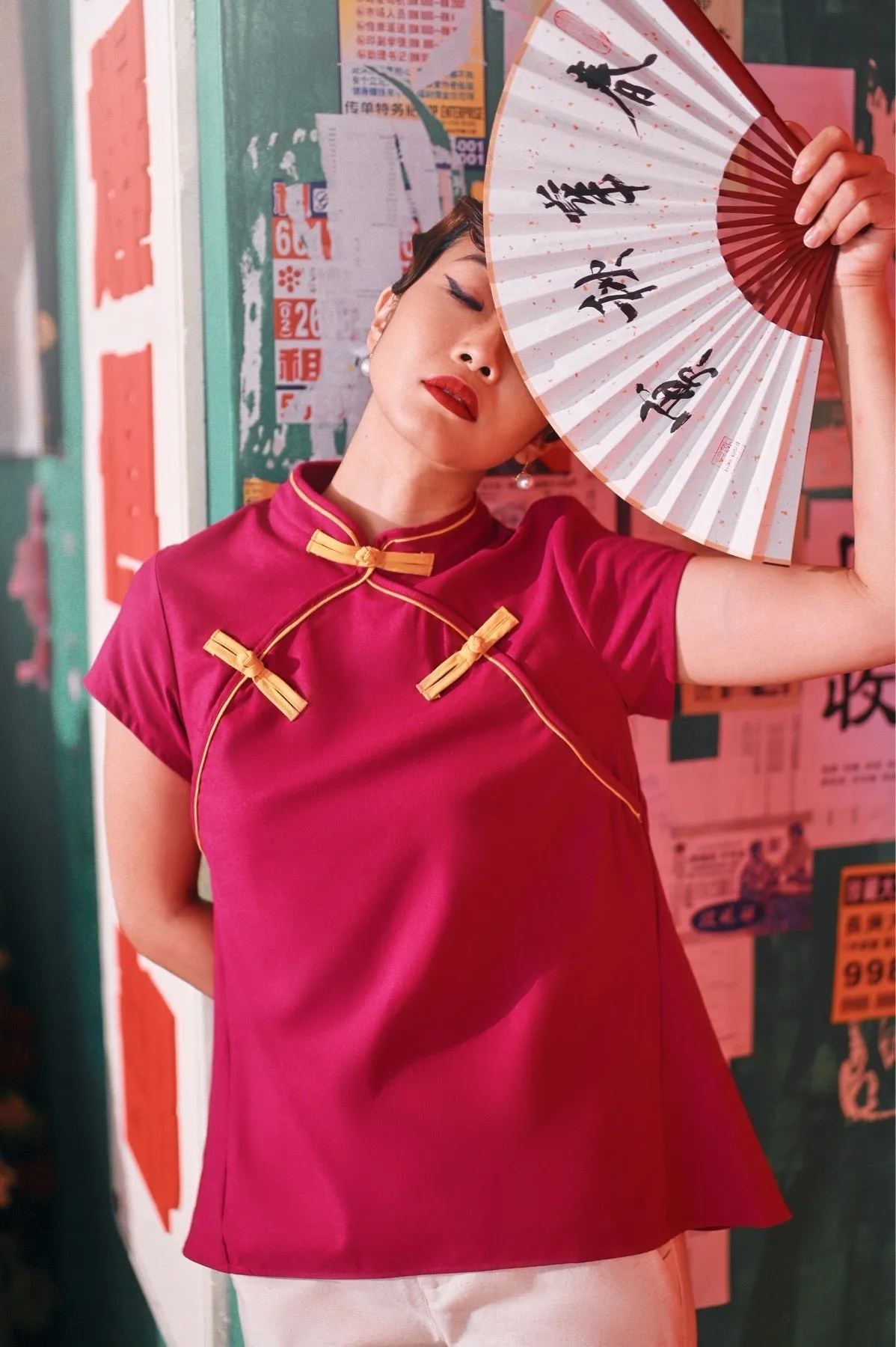 The Chinatown Women Cheongsam Top - Fuchsia
