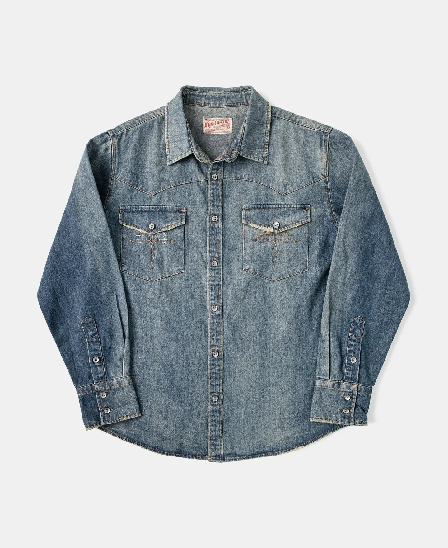 Western Distressed Washed Denim Shirt