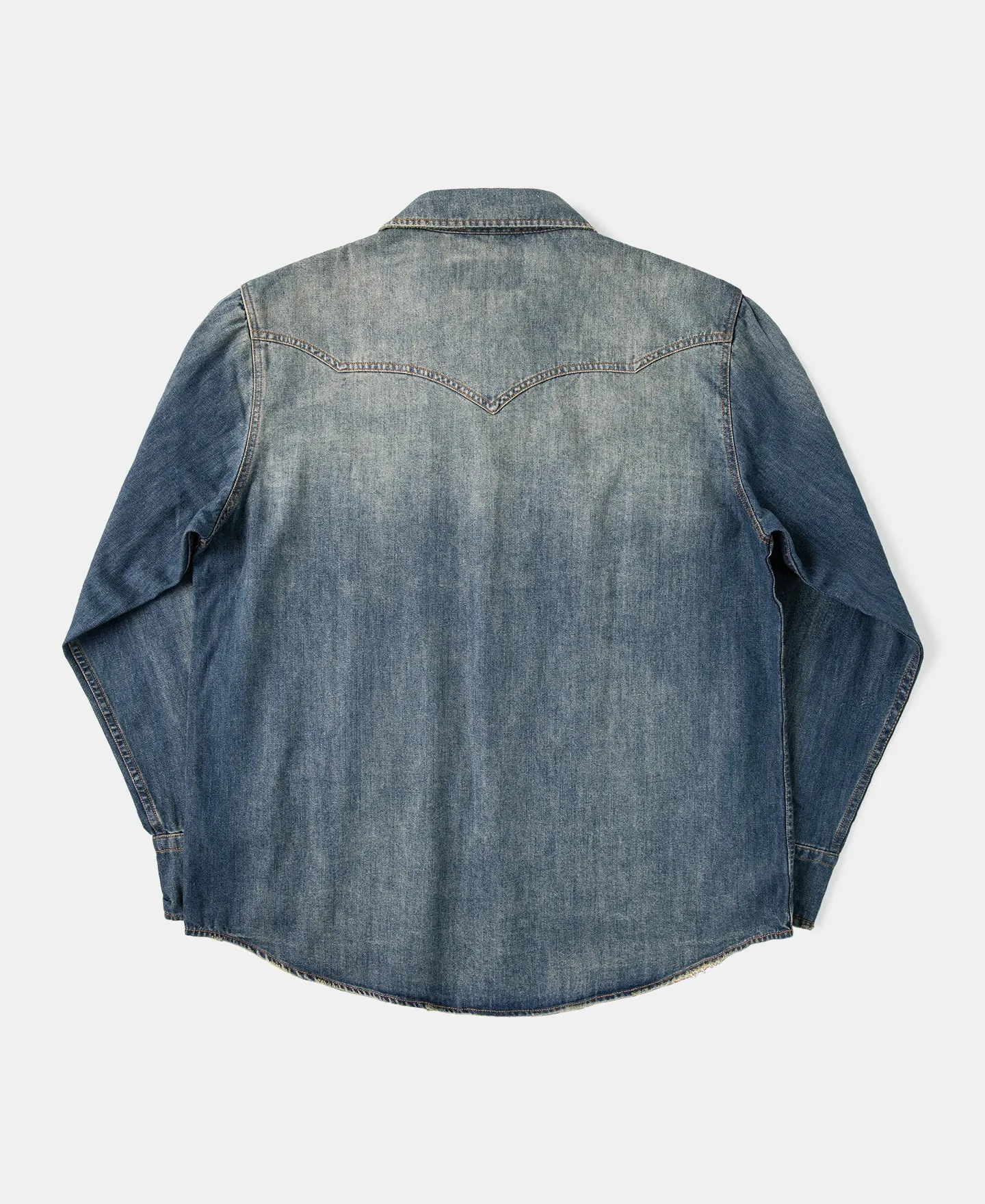Western Distressed Washed Denim Shirt