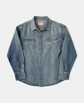 Western Distressed Washed Denim Shirt